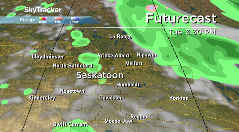 There is a slight chance of showers Tuesday afternoon in the Saskatoon area.