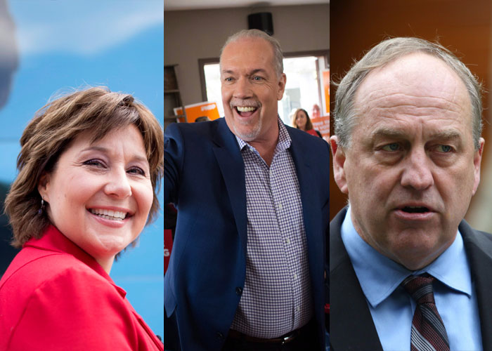 Christy Clark, John Horgan and Andrew Weaver.