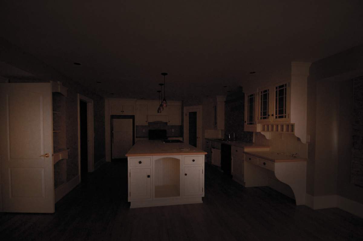 A home in the evacuated neighbourhood of Beachwood Estates in High River, Alta.