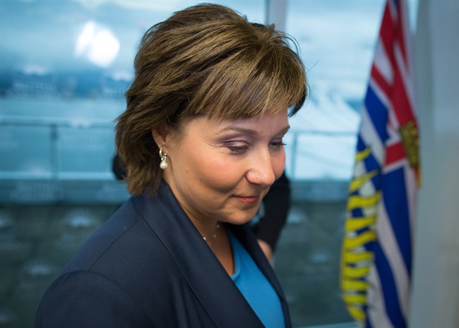 B.C. Premier Christy Clark leaves after a news conference in Vancouver, B.C., on Tuesday May 30, 2017. 