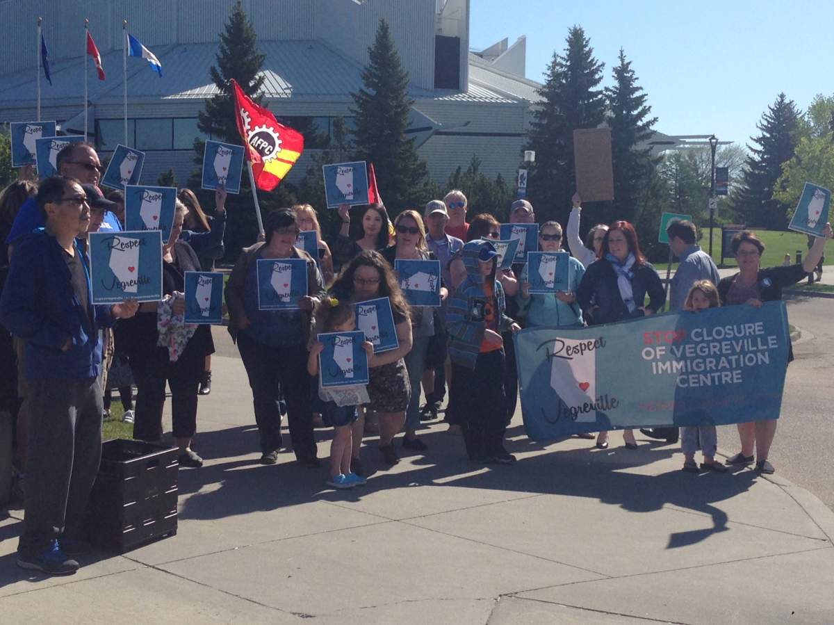 A group of Albertans worried about a federal government decision to move an immigration processing centre from Vegreville to Edmonton hoped to send a message to Prime Minister Justin Trudeau on Saturday.