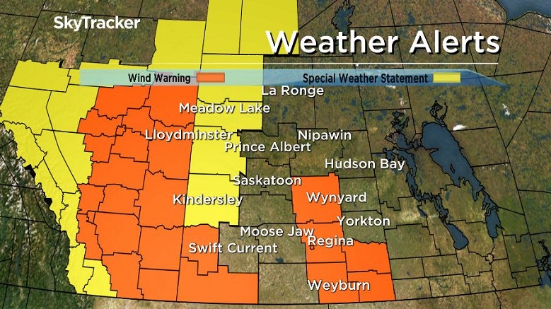Wind warnings, special weather statements in Saskatchewan on Wednesday, May 24, 2017.