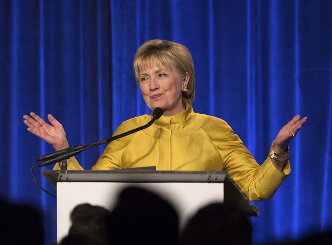 In this April 20, 2017 file photo, former Secretary of State Hillary Clinton speaks in New York. 