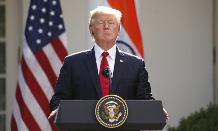 U.S. President Donald Trump pauses during a news conference at the White House in Washington on June 26.