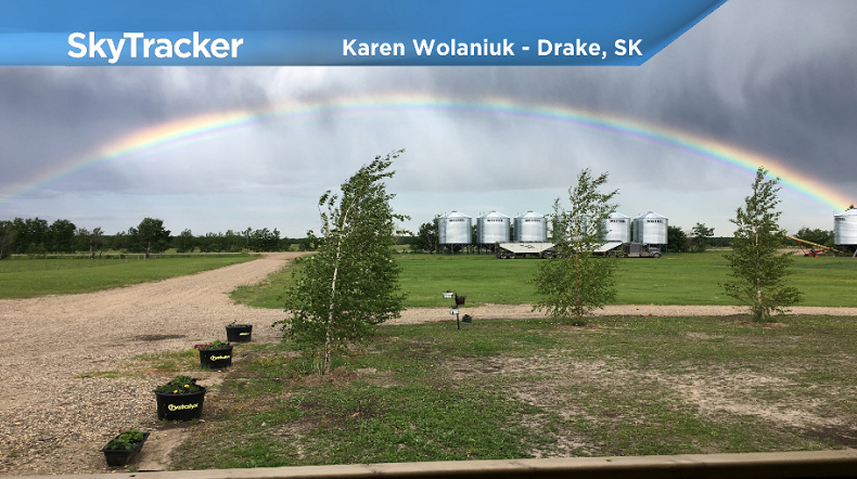 Rainbow in the Drake area over the weekend courtesy Karen Wolaniuk.