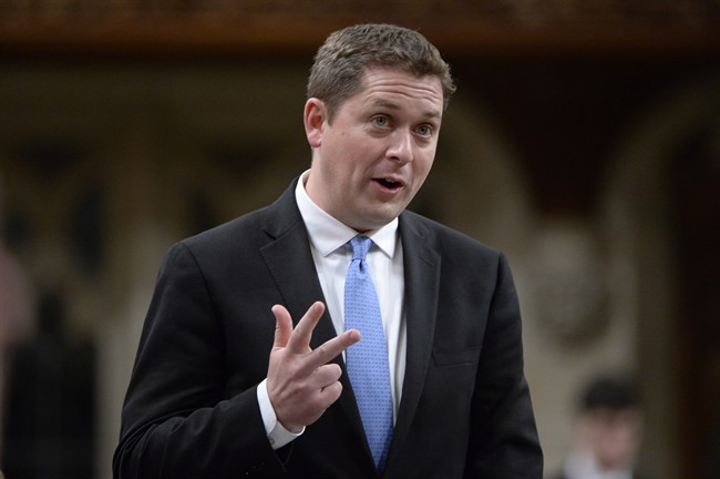 Conservative Leader Andrew Scheer asks a question during question period in the House of Commons on Parliament Hill in Ottawa on Thursday, June 1, 2017. 