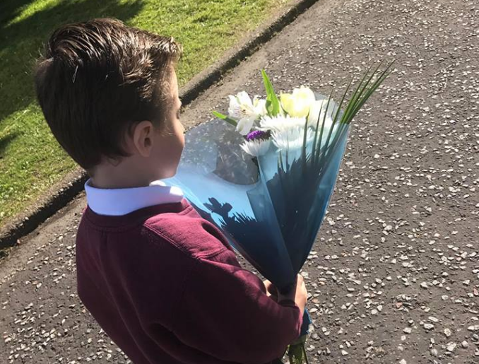 Six-year-old Callum Williams from the U.K. on his way to apologize to a girl in his school he had been mean to.
