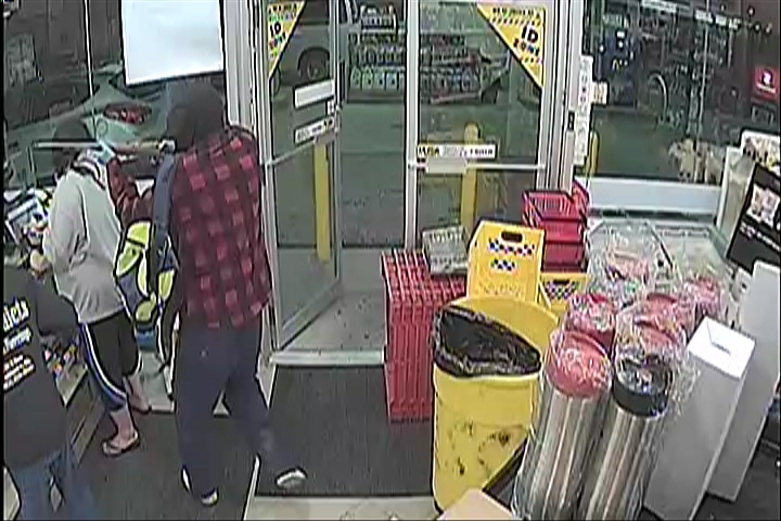 A still image from surveillance video of an armed robbery that happened at a 7-Eleven convenience store in Strathmore, Alta. 