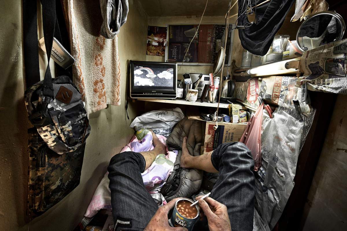 A photo by Ontario-trained photographer Benny Lam shows the cramped conditions in which low-income people live in Hong Kong.