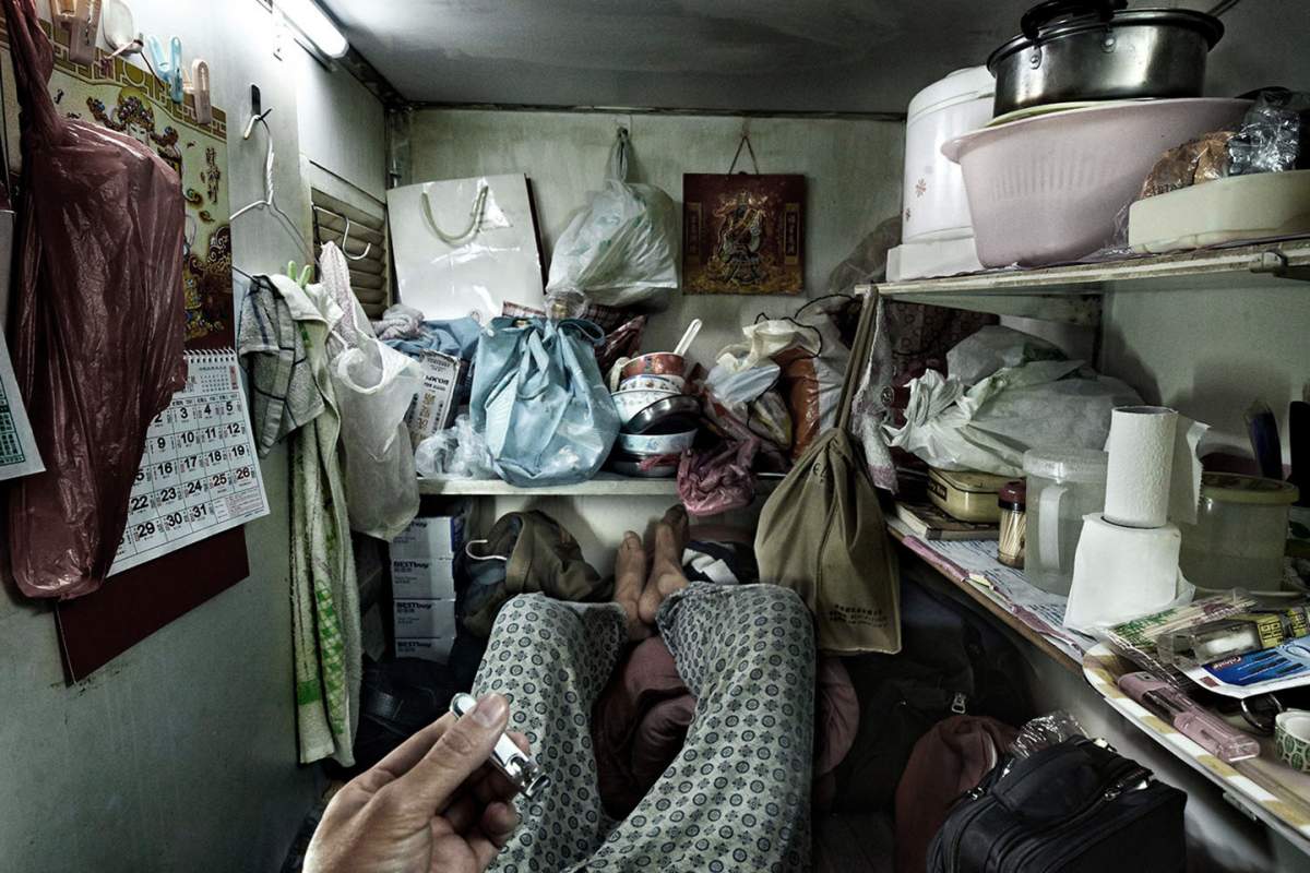 A photo by Ontario-trained photographer Benny Lam shows the cramped conditions in which low-income people live in Hong Kong.