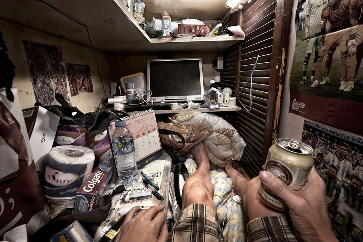 A photo by Ontario-trained photographer Benny Lam shows the cramped conditions in which low-income people live in Hong Kong.