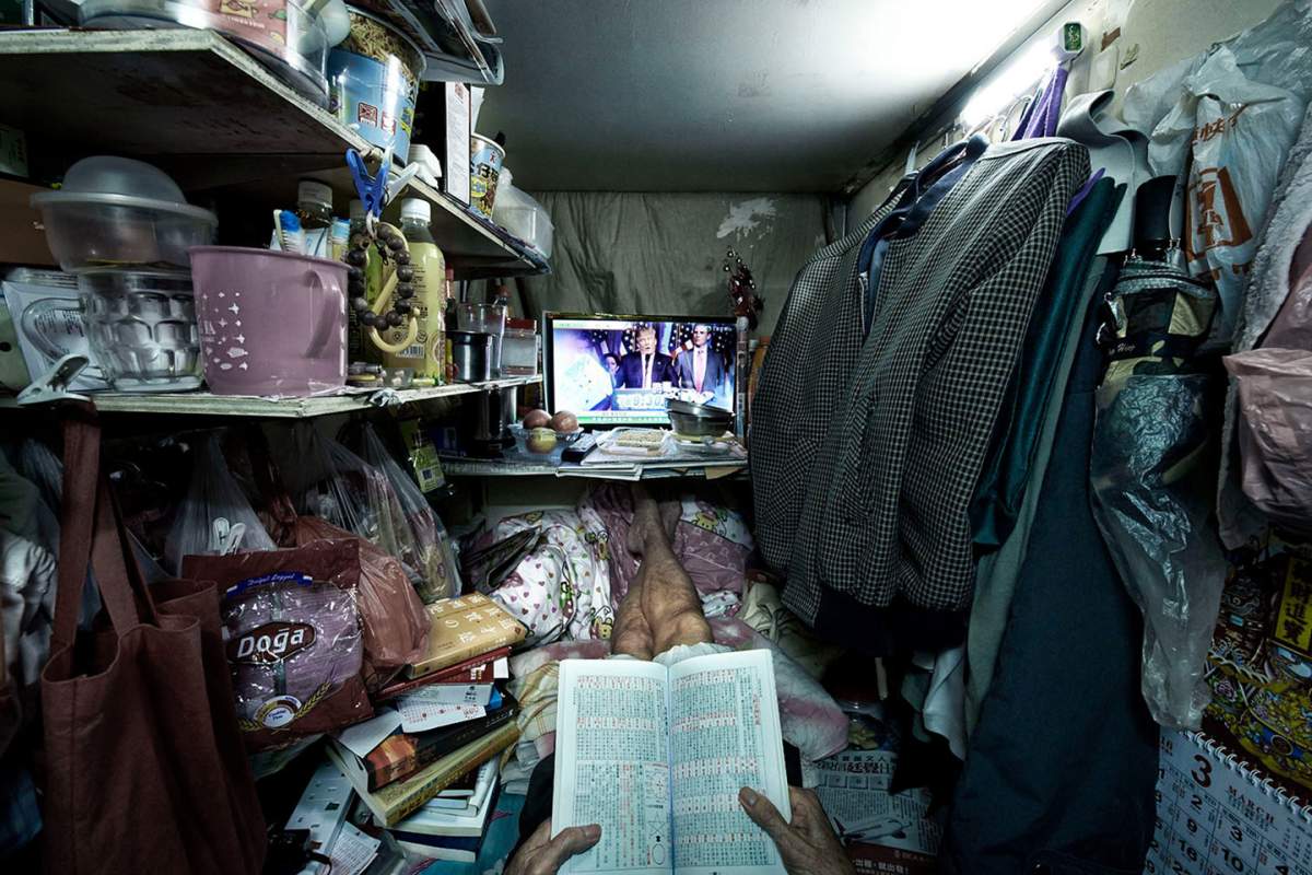 A photo by Ontario-trained photographer Benny Lam shows the cramped conditions in which low-income people live in Hong Kong.
