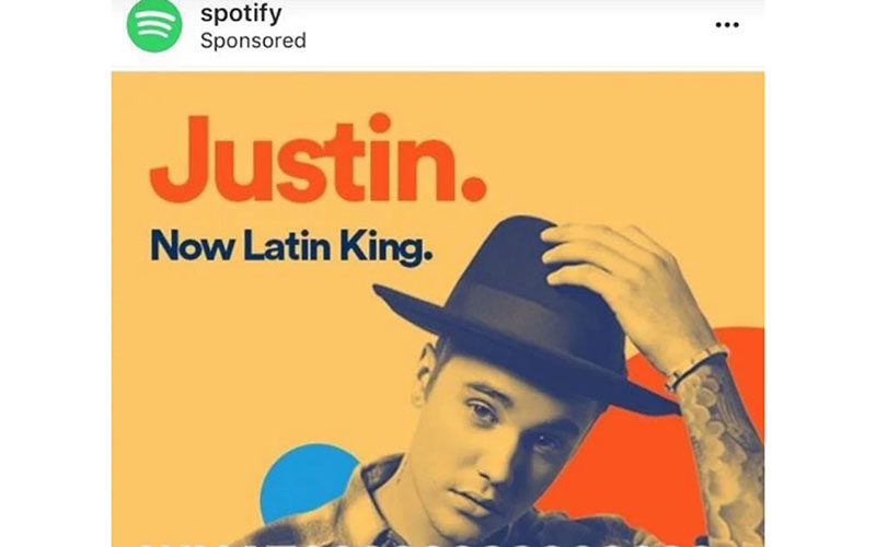 A Spotify sponsored ad on Instagram has been removed.