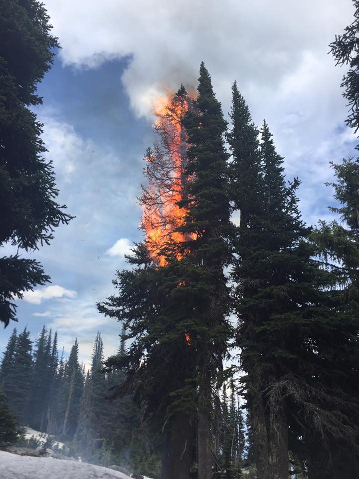 Lightning strikes produced flames at the Big White Ski Resort near Kelowna June 26.