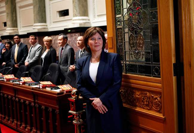 B.C. Premier Christy Clark waits before officially being sworn-in during a ceremony at Legislature in Victoria, B.C., on Thursday, June 8, 2017. 