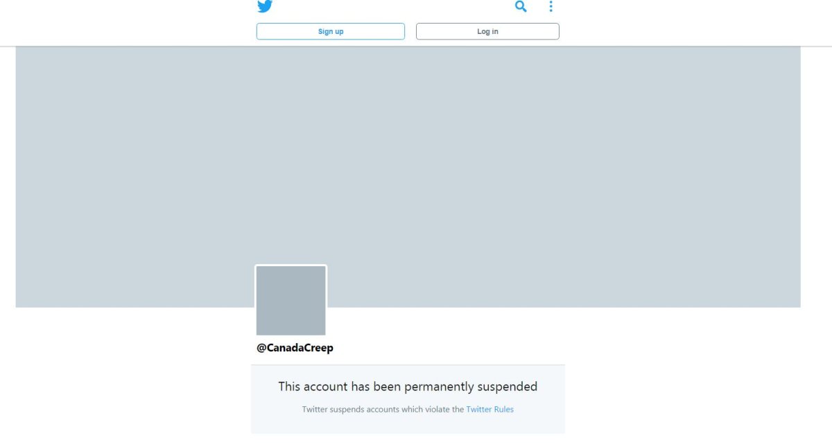 The CanadaCreep Twitter account has been shut down June 13, 2017.