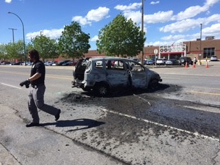 There was quite a commotion on Quance St. Wednesday after a car caught fire near the GoodLife Fitness.