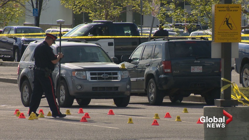 Calgary police investigate a deadly shooting in a Superstore parking lot on 130 Avenue S.E. on Sunday, May 21, 2017. 

