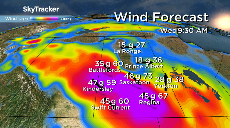 Cool northwesterly winds that could gust upwards of 60 to 75 km/h are expected behind a cold front for the first full day of summer on Wednesday.