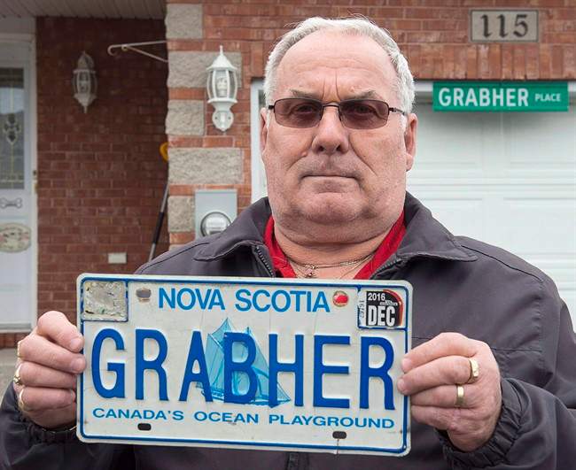 Lorne Grabher displays his personalized licence plate in Dartmouth, N.S. on Friday, March 24, 2017. 