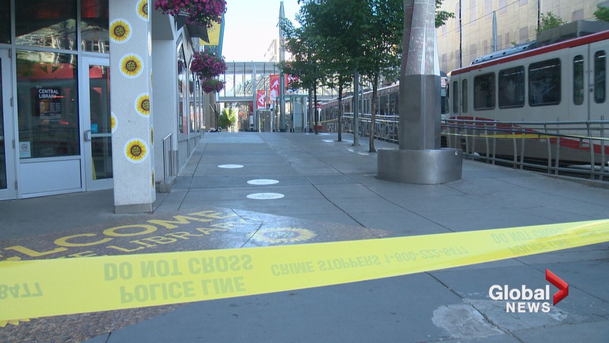Calgary police investigate after a man was stabbed at the City Hall LRT station Friday night.