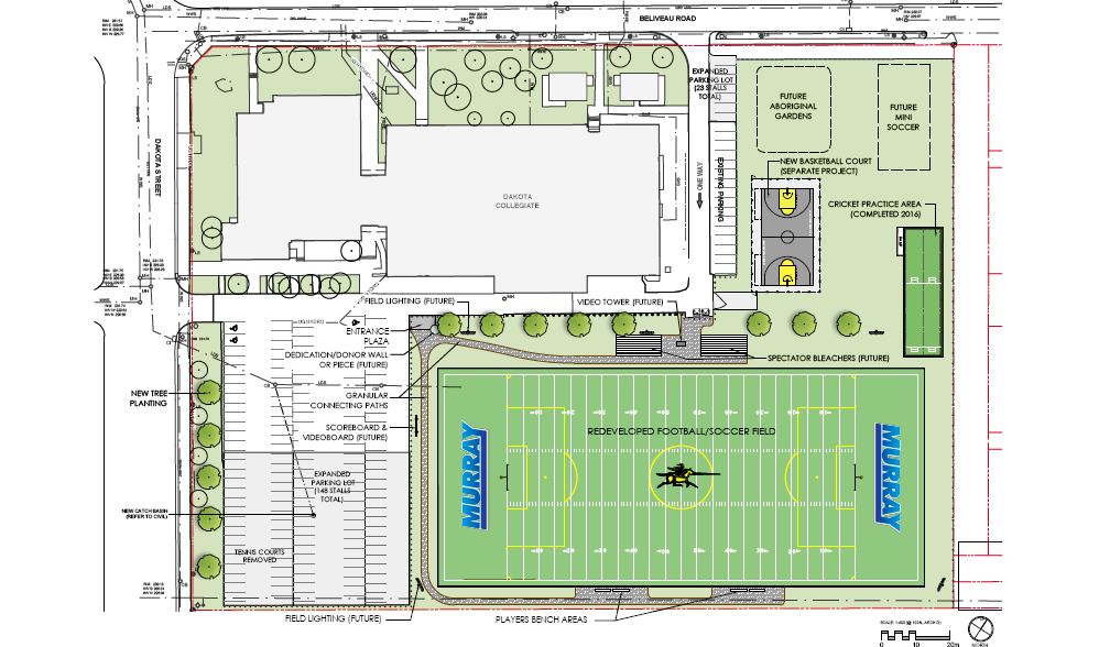 The project will include an artificial turf field, a mini soccer area, basketball court, and an  Indigenous interpretive area.