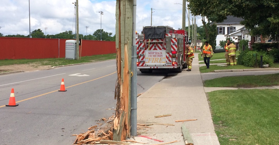 A fire truck clipped a hydro pole in the city's east end Tuesday, while responding to a call.