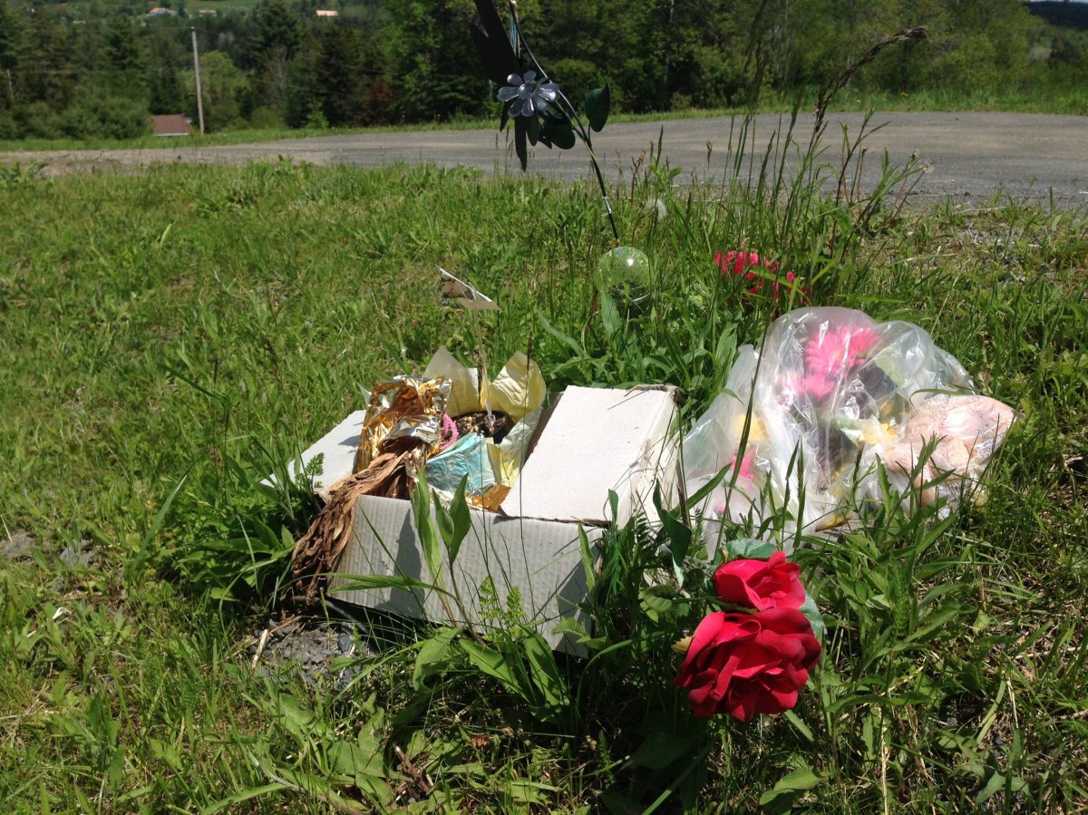 A collection of items left near the location of a fatal fire in South Rawdon, N.S. 
