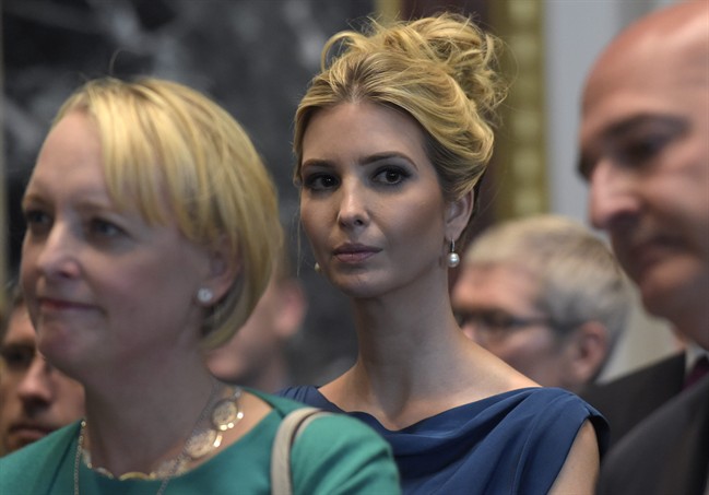 Ivanka Trump listens to her husband, White House senior adviser Jared Kushner as he speaks at the opening session of the White House meeting with technology Chief Executive Officers to mark "technology week," Monday, June 19, 2017.