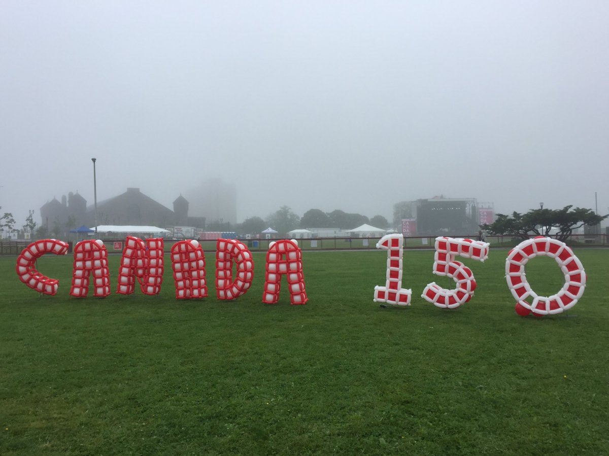The Canada 150 logo made up of balloons is pictured on the lawn of the Halifax Common on Saturday July 1, 2017.