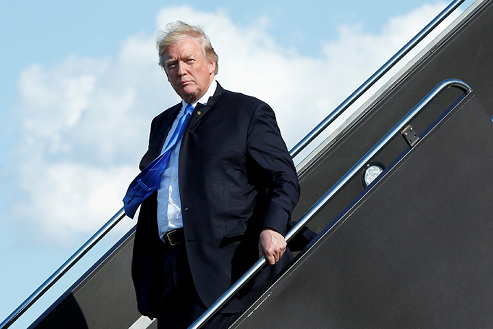 U.S. President Donald Trump arrives at Newark International airport in New Jersey on June 9.