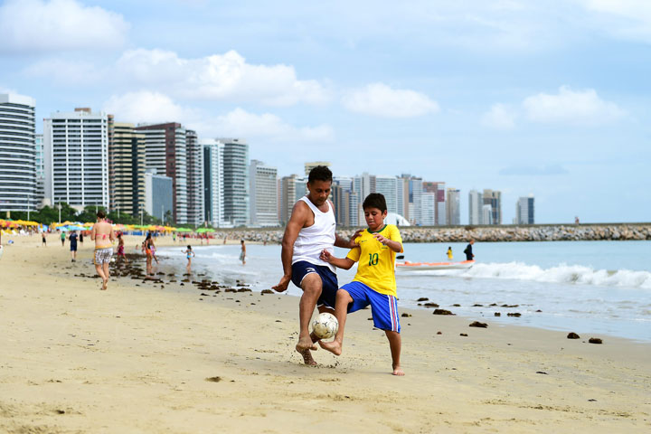 A father and son play