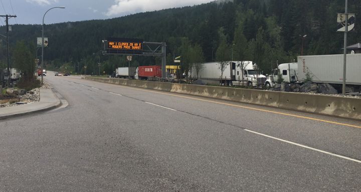 Caption highway crews block Highway 1 at Golden after a crash near Rogers Pass Summit. 