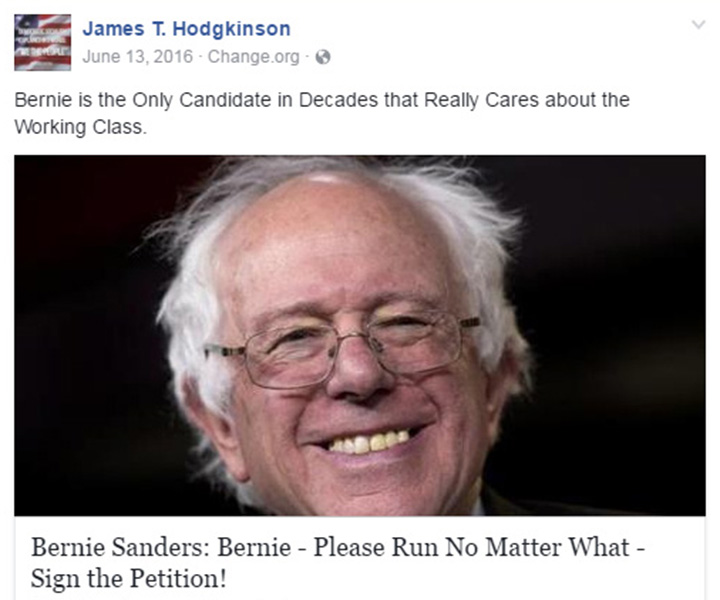 Screenshot of apparent Facebook profile of alleged Virginia shooter James T. Hodgkinson