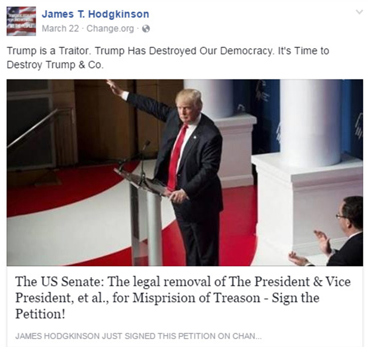 Screenshot of apparent Facebook profile of alleged Virginia shooter James T. Hodgkinson