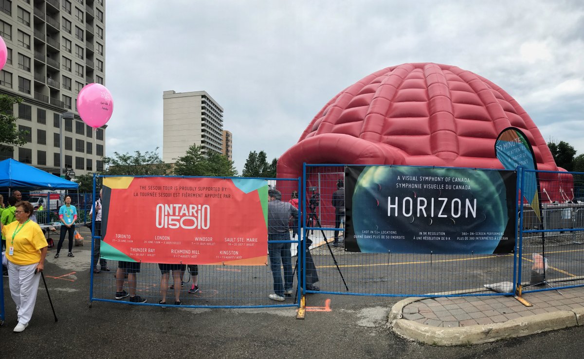 The 'Sesqui Dome', traveling across the province, is stopped outside Budweiser Gardens in London, Ont. from June 29 to July 3.