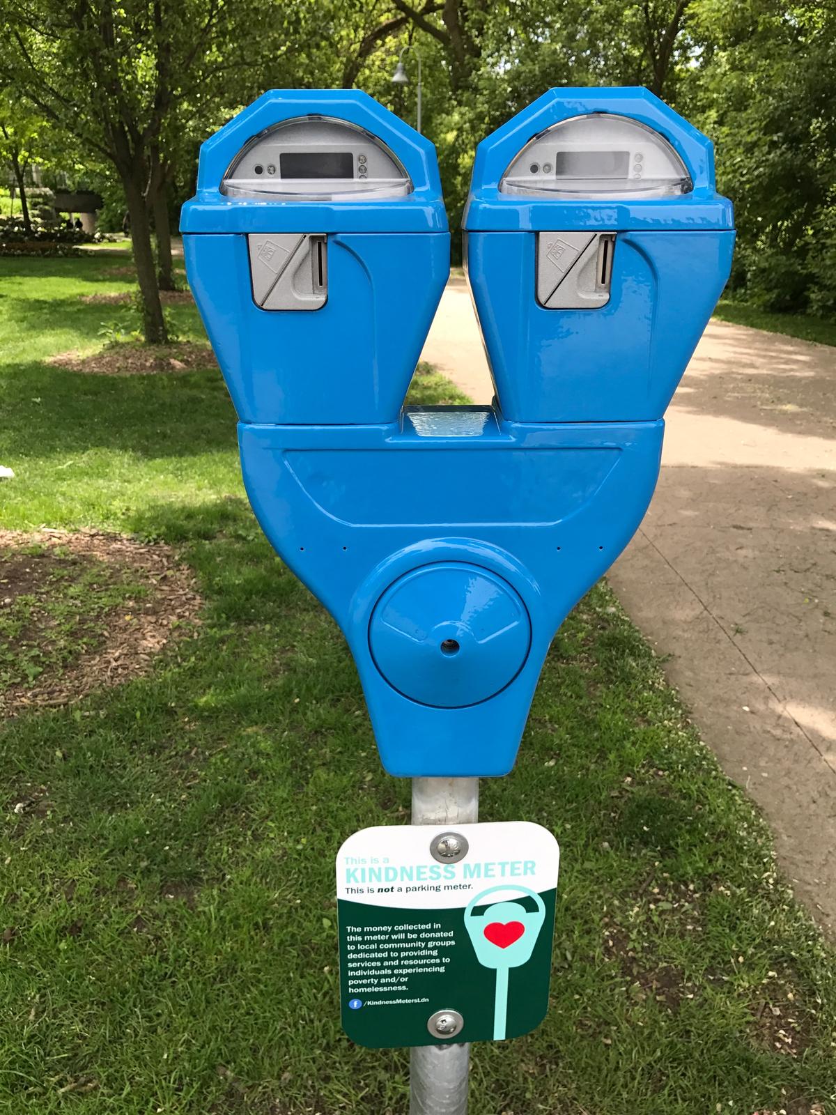 Less than two weeks after being installed, one of five kindness meters in downtown London has been stolen.
