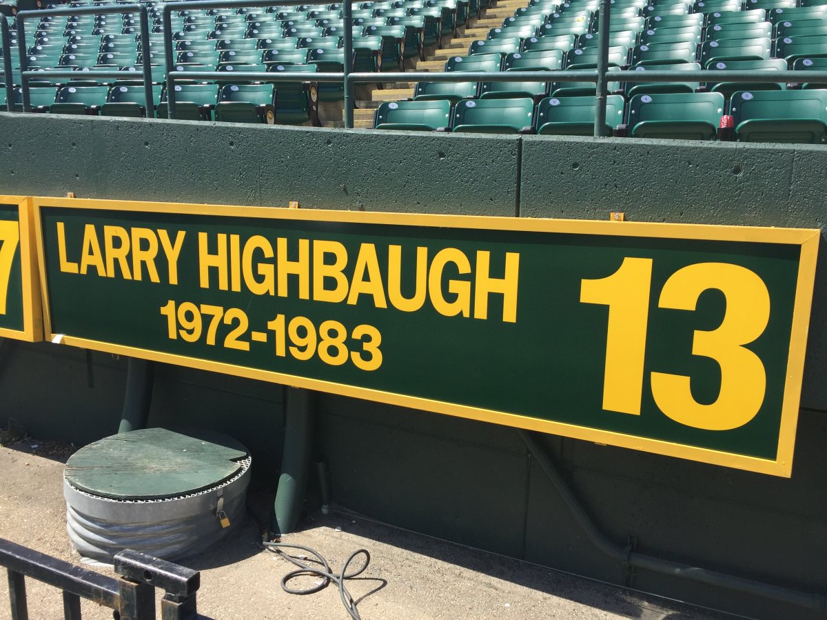 The plaque of former Eskimos great Larry Highbaugh, a member of the Eskimos Wall of Honour.