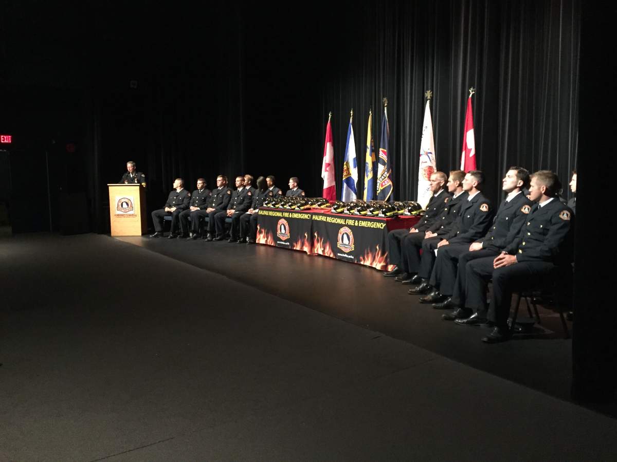 20 new firefighters received their black helmets at a graduation ceremony in Dartmouth on Friday. 