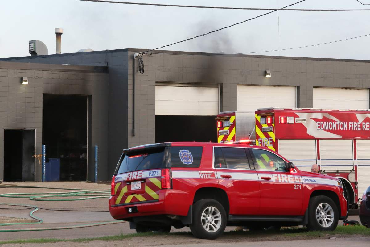 Edmonton Fire Rescue crews responded to a fire at Perfection Auto Body at 15802 – 111 Ave. in west Edmonton Thursday morning. June 8, 2017.