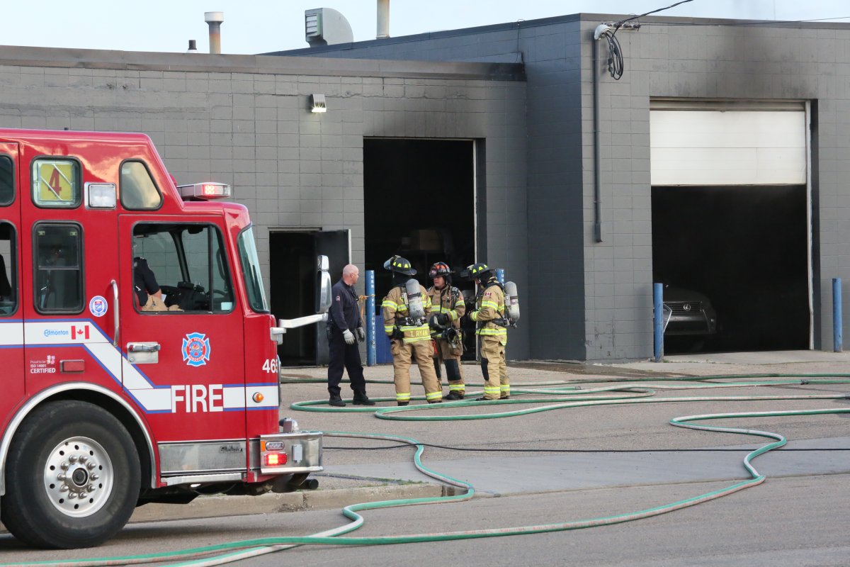 Edmonton Fire Rescue crews responded to a fire at Perfection Auto Body at 15802 - 111 Ave. in west Edmonton Thursday morning. June 8, 2017.