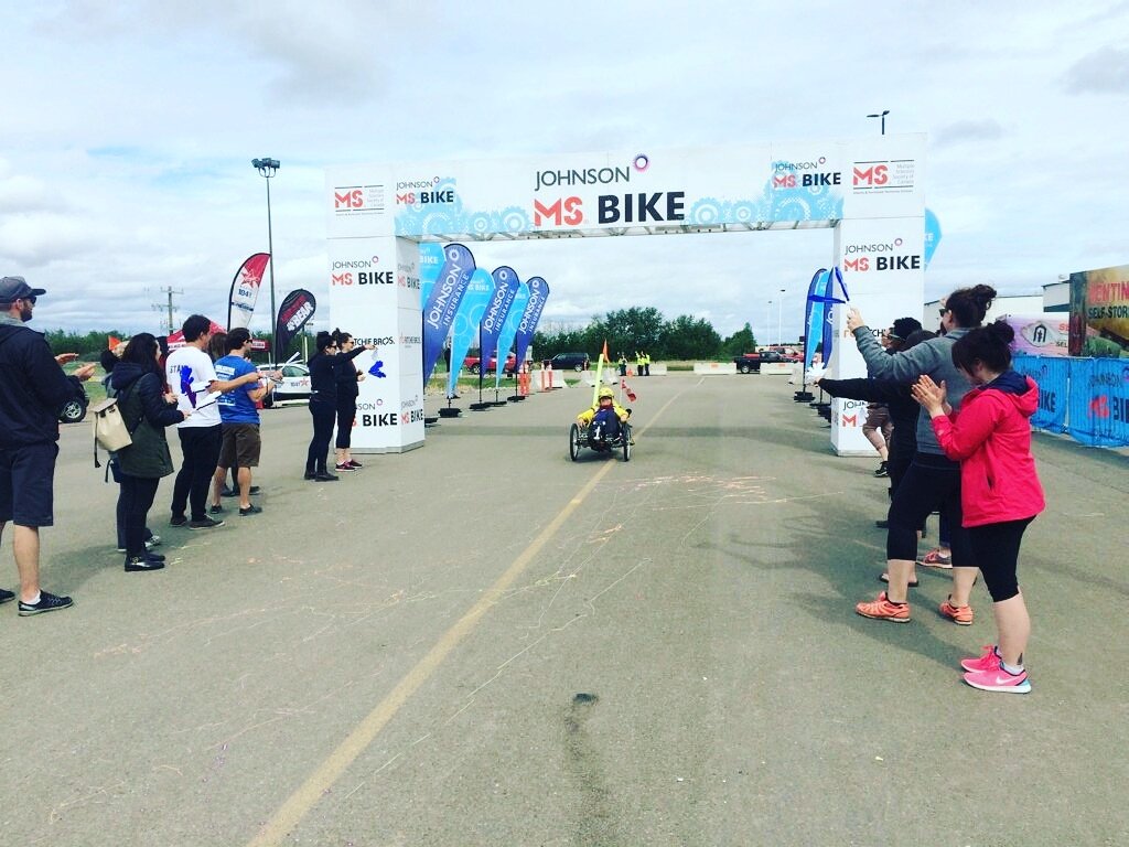 Photo from the Annual Johnson MS Bike Tour from Leduc to Camrose.  Cyclists aren't putting the brakes on finding a cure.
