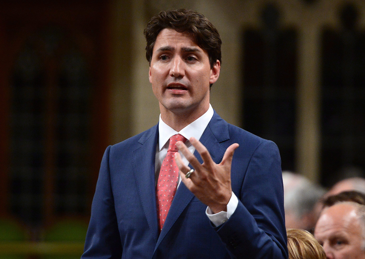 Prime Minister Justin Trudeau stands during question period in the House of Commons on Parliament Hill in Ottawa on Monday, June 19, 2017. 
