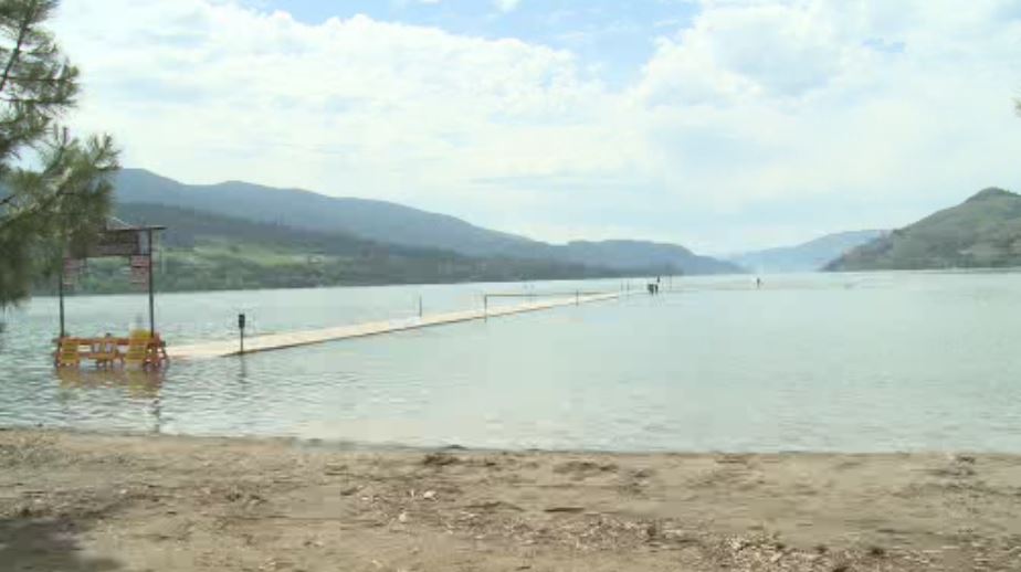Kalamalka Lake public pier was wave damaged. Safety closure will be more vigorously enforced.