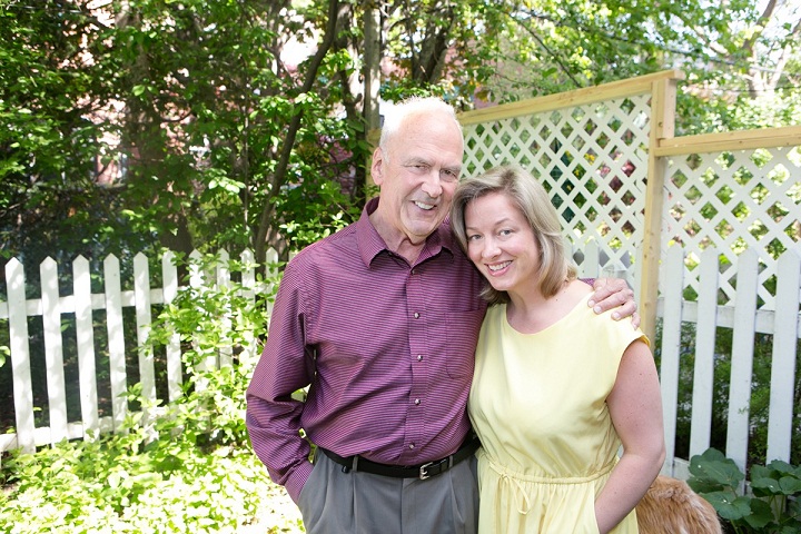 The author, Kate Shingler, poses with her father