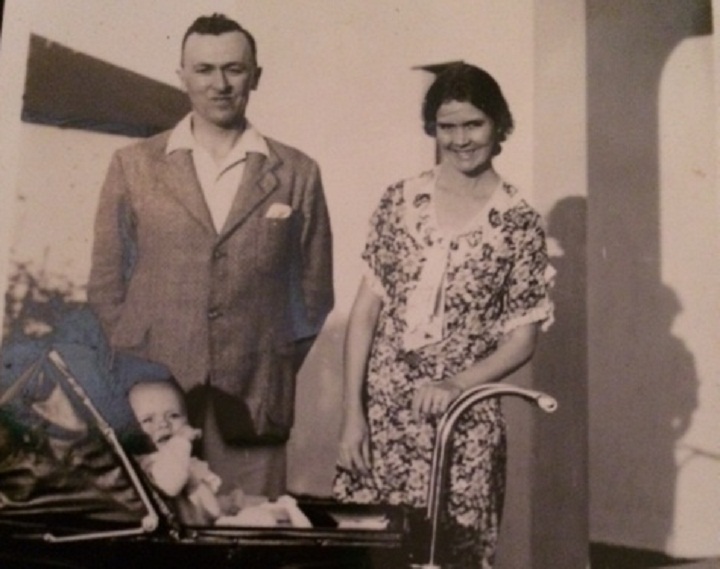 Una and John Philip Shingler with their son, John David, in Port Elizabeth, South Africa in 1937.