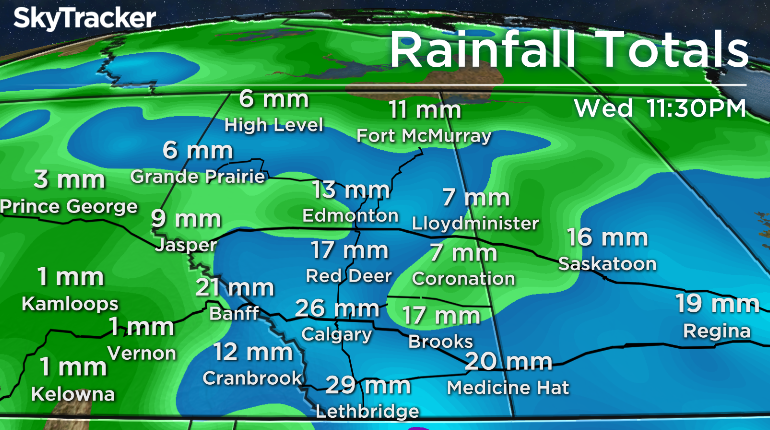 Rainfall total amounts expected by Wednesday night.