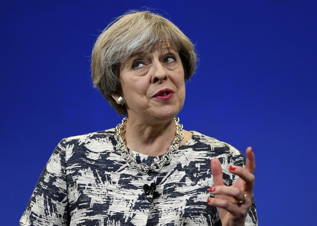 Britain’s Prime Minister Theresa May speaks during a campaign visit to Norwich, England, Wednesday June 7, 2017, on the final day of campaigning ahead of the general election.