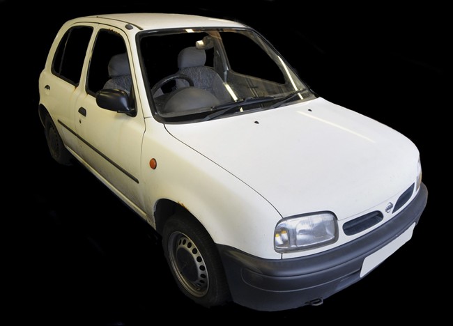 A photo of a white style Nissan Micra is photographed in connection with the May 22 attack at an Ariana Grande concert which killed 22 people as well as the bomber Salman Abedi.