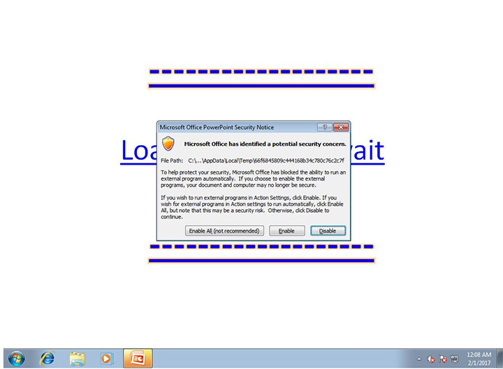 According to the Trend Micro, the Trojan activates when a potential victim hovers their computer mouse over a text link or image within the fake PowerPoint slide that is usually delivered via spam email.